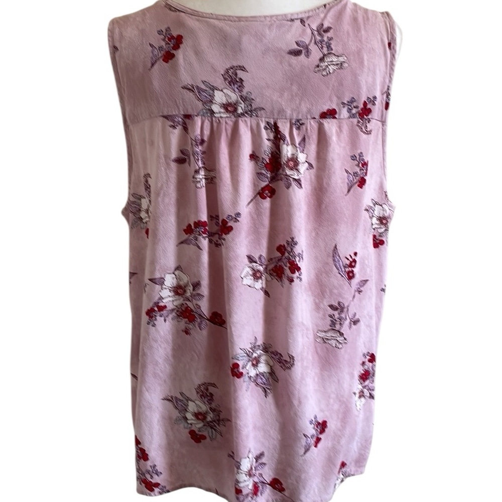 KNOX ROSE FLOWY PINK FLORAL SLEEVELESS PINK TOP Size XXL Tassel Tie Keyhole - Picture 3 of 12